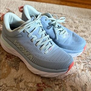 Hoka Women's Bondi 7 Light Blue and Coral Athletic Shoes size 9D wide
